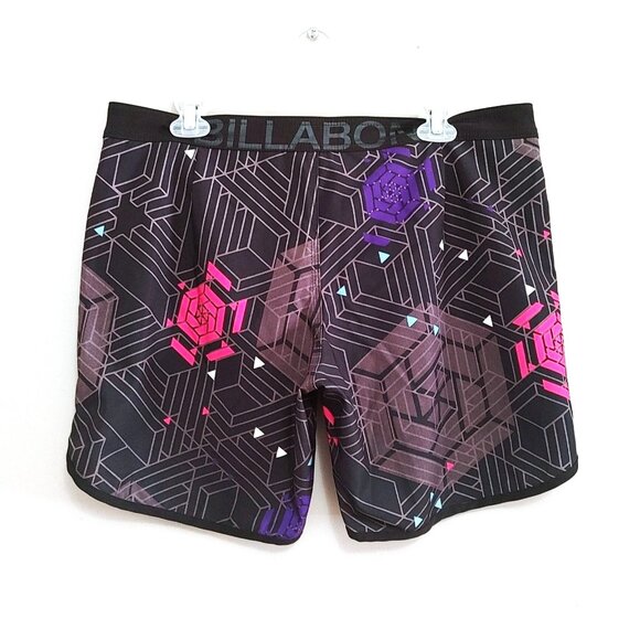 Billabong Womens Size 12 Board Shorts Geometric Patterned Shorts Black Pockets - Picture 2 of 3